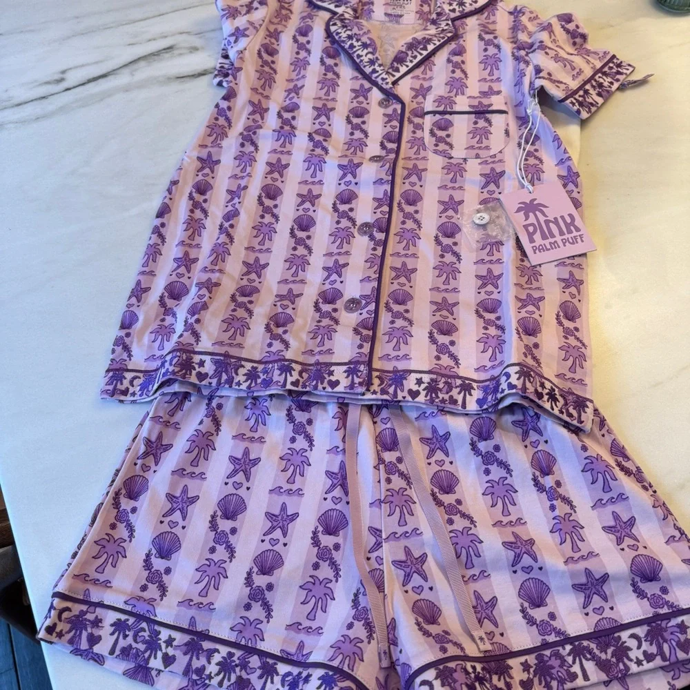 BRAND NEW Pink Palm Puff Pajamas in Twilight - Picture 1 of 11